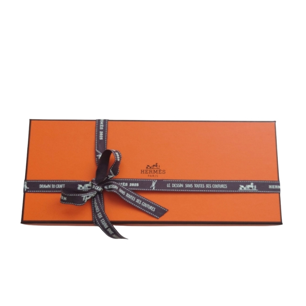 HERMES New Authentic Orange Rectangle Scarf Pocket Square Gift Box and Ribbon